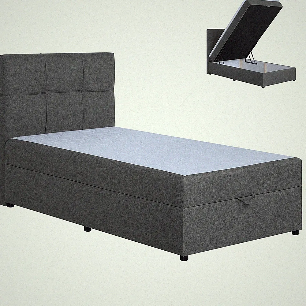 Polsterbett - silver - H3 - Bettkasten - mit Topper - 100x200 cm Bett