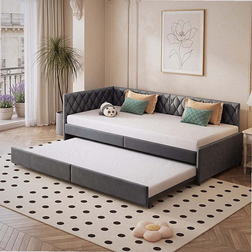 Polsterbett Sofabett 90/180x200 cm Bettgestell Gästebett Tagesbett Ausziehbar