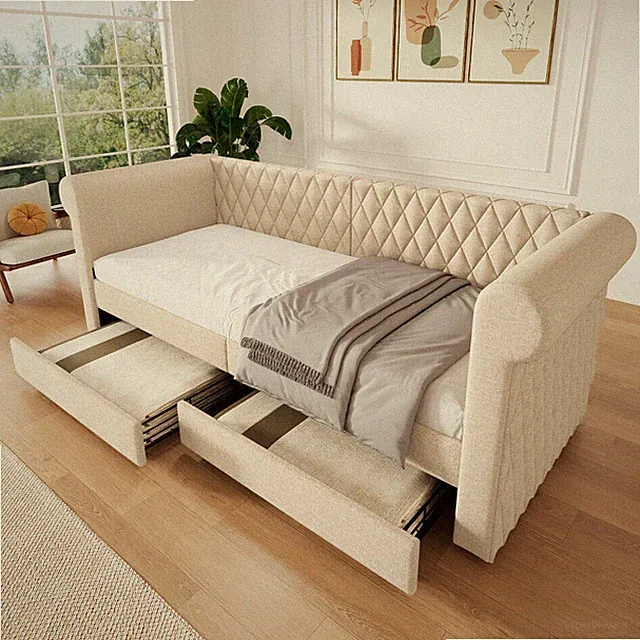 Polsterbett Sofabett Schlafsofa Tagesbett mit 2 Schubladen und Lattenrost 90x200