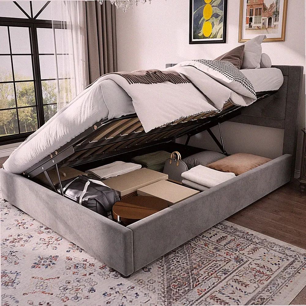 Polsterbett Stauraumbett Doppelbett Samt Bettgestelle Funktionsbett 140*200cm