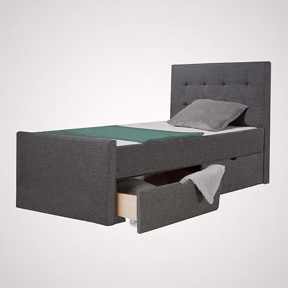 Polsterbett Stoff mit Lattenrost & Bettkasten 90–140 x200 Grau Beige Homestyle4u