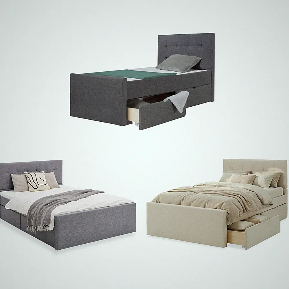 Polsterbett Stoff mit Lattenrost & Bettkasten 90–140 x200 Grau Beige Homestyle4u