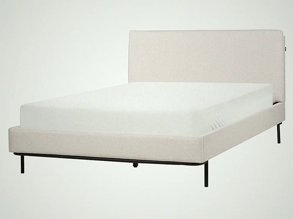 Polsterbett Stoffbezug beige creme mit Lattenrost 140x200cm hohes Kopfteil Corio