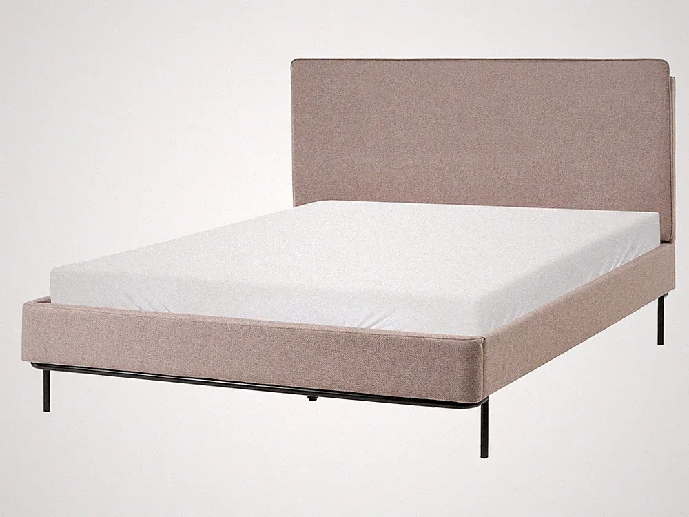 Polsterbett Stoffbezug taupe mit Lattenrost 140x200cm hohes Kopfteil Corio