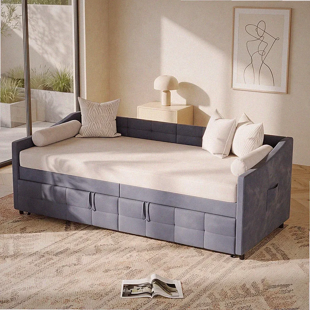Polsterbett Tagesbett 90/180x200cm Kinderbett Schlafsofa mit Lattenrost Samt