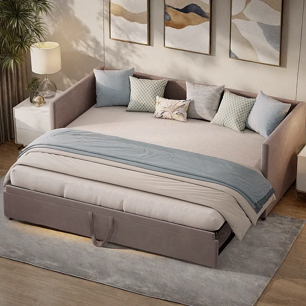 Polsterbett Tagesbett 90x200cm Ausziehbares Schlafsofa mit Lattenrost Doppelbett