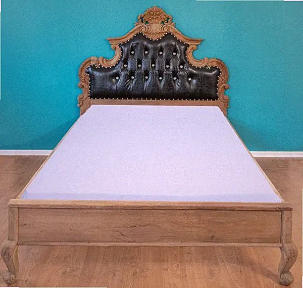 POMPÖSES JUGEND-SINGLE-EINZELBETT 140 X 200 HOLZ NATUR POLSTERBETT FRANZÖSISCHES