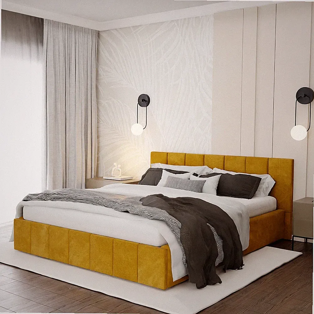 PREMIUM POLSTERBETT Doppelbett für Schlafzimmer Bett mit Polsterkopfteil