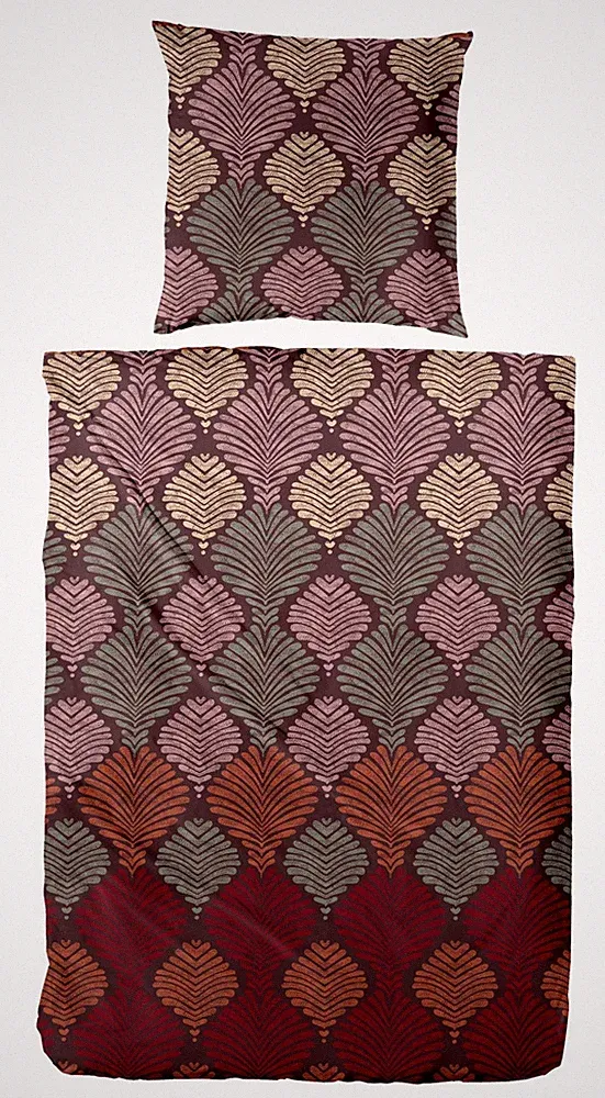 Primera Edelflanell Bettwäsche 135x200 Orient Fächer rot grün grau 174150-27