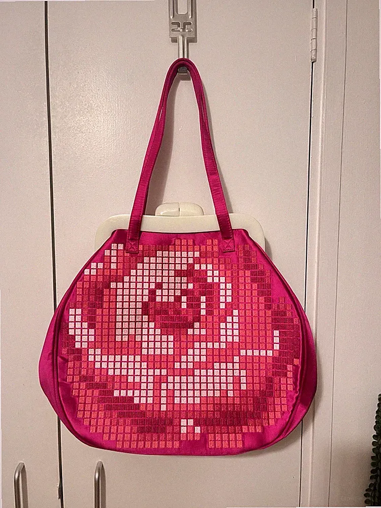 Rare Vintage Lulu Guinness Life Is a Bed of Roses Hot Pink Satin Embroidery Bag