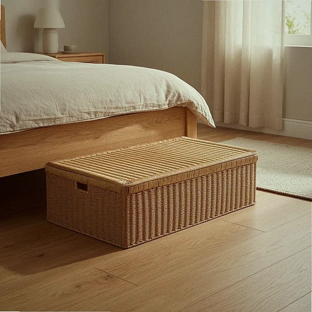Rattan-Optik-Box mit Deckel Rattan-Aufbewahrungsbox unter dem Bett