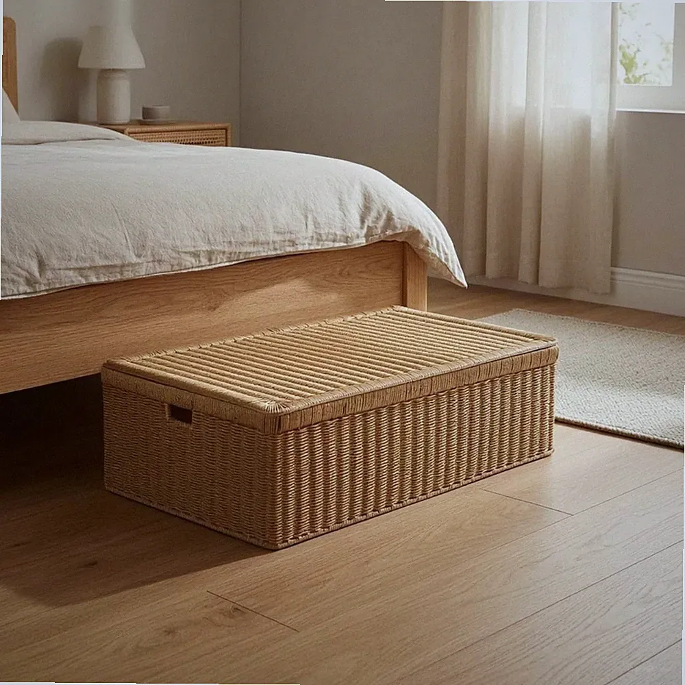 Rattan-Optik-Box mit Deckel Unterbettbox unter dem Bett für in kleinen Räumen