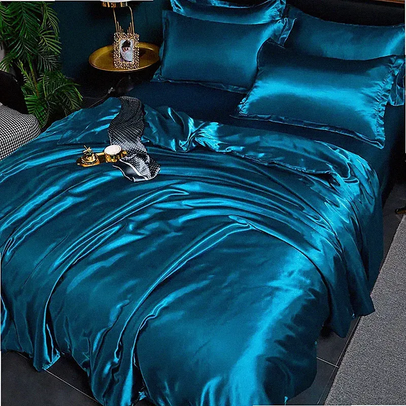 Reines Satin Seidig Bettwäsche Set Luxus Queen King Size Bett Set Steppdecke Bettbezug Li