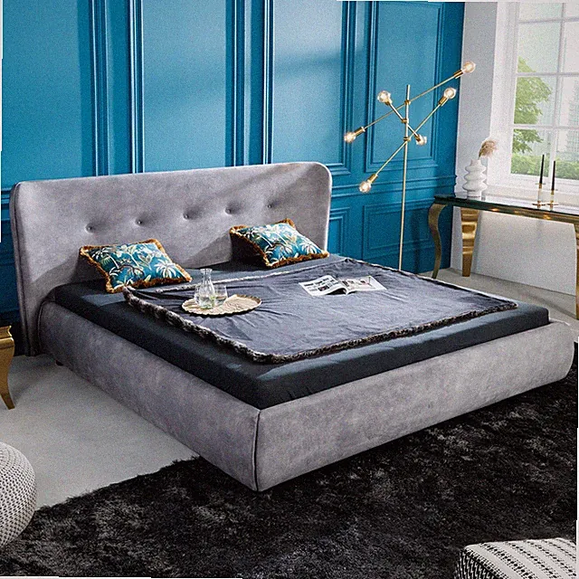 Retro Doppelbett FLORENZ 180x200cm grau Samt Kingsize Polsterbett, Ehebett