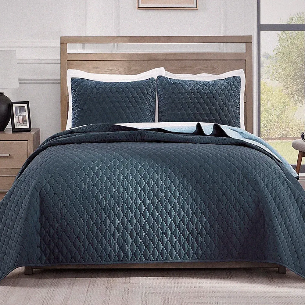 Reversible Tagesdecke Bettüberwurf mit Kissenbezügen für Schlafzimmer Deko