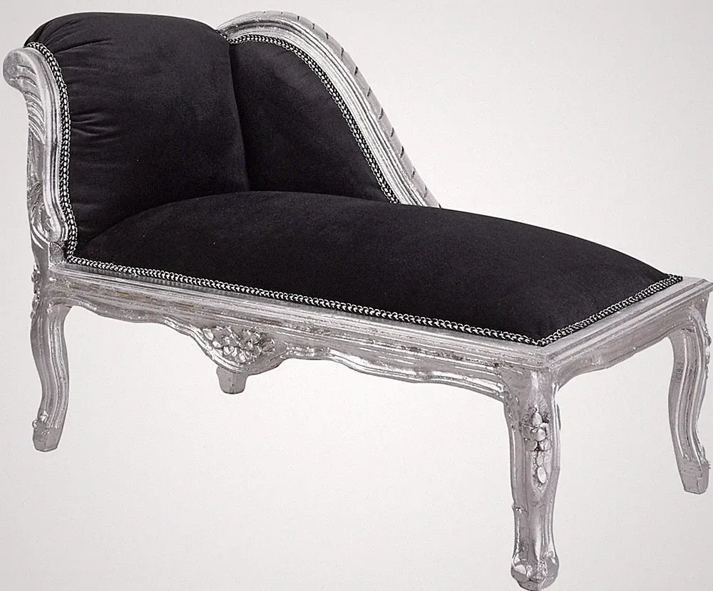 Rokoko Sitzbank Polsterbank Recamiere Schwarz Sofa Chaiselongue Barock Bettbank