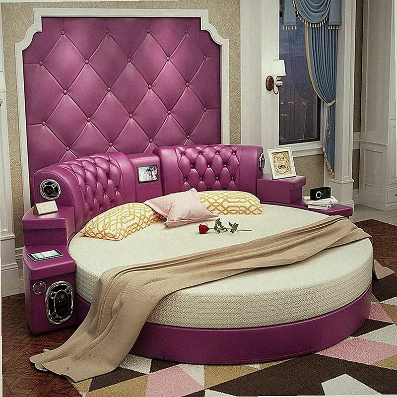Rundes Kingsize Bett Rund Betten Multifunktion Hotel Polster Led Regal Leder Neu
