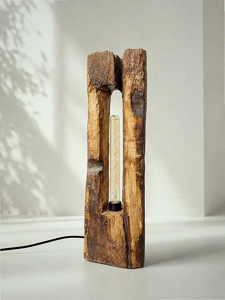 Rustikale Lampe Eiche Nachttischlampe Massivholzmöbel