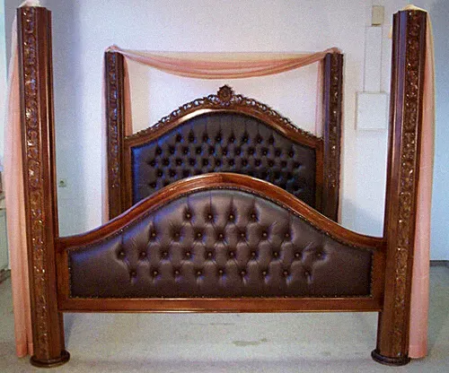 SÄULENBETT BETT160 X 200 MAHAGONI-HOLZ BRAUN PRÄCHTIGES POLSTERBETT ANTIK-STIL