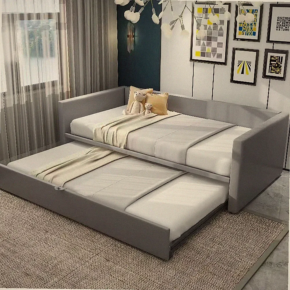 Samt Polsterbett Tagesbett Ausziehbett Schlafsofa Mit Unterbett 90/180x200 Grau