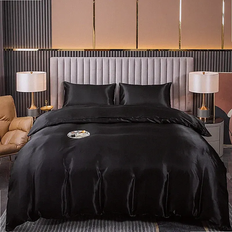 Satin Oberfläche Bettbezug Farbig Bettwäsche Set QUEEN KING Size Bettbezug Hoch Q