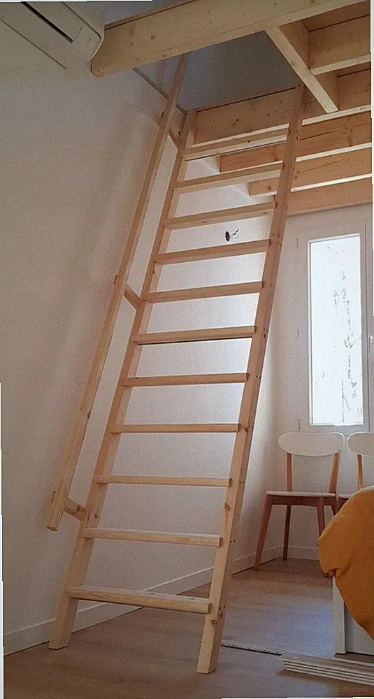 Scala Holz massiv für Hochbett/Mezzanine mit Sicherheitsgeländer, Natur