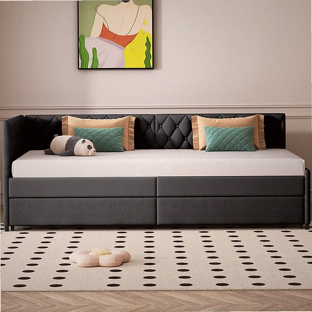 Schlafsofa 90/180x200 cm Tagesbett Sofabett Samt Bett mit Ausziehbares Gästebett