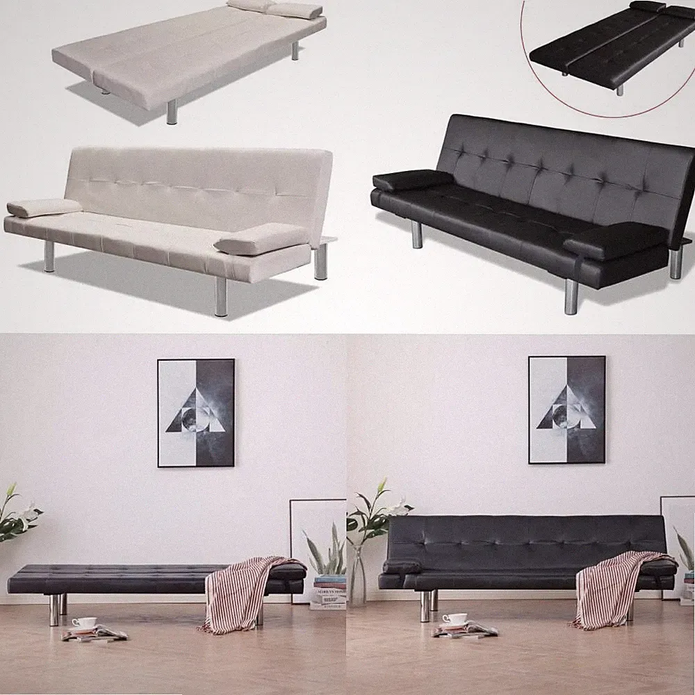 Schlafsofa Ecksofa Sofa Schlafcouch 3 Sitzer Kunstleder Couch Sofabett Kissen