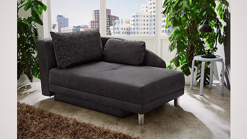 Schlafsofa Funktionssofa Roy Recamiere Stoff anthrazit mit Bettkasten und Kissen