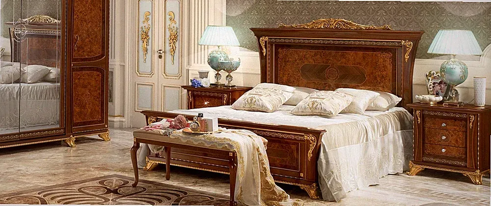 Schlafzimmer Barock Rokoko Holz Möbel Bett Polster Design Luxus Doppel Betten