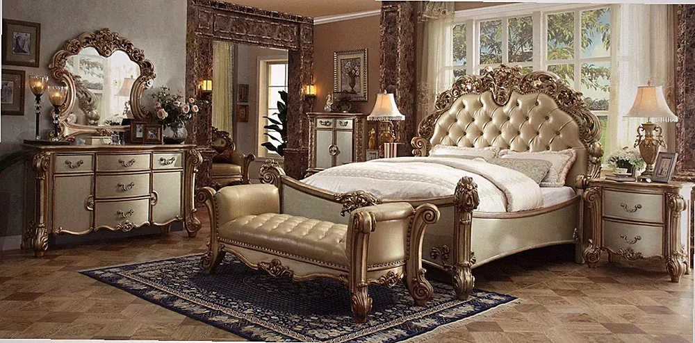 Schlafzimmer Set Komplett Möbel Nachttische Kommode Bett 7 tlg. Holz Barock neu