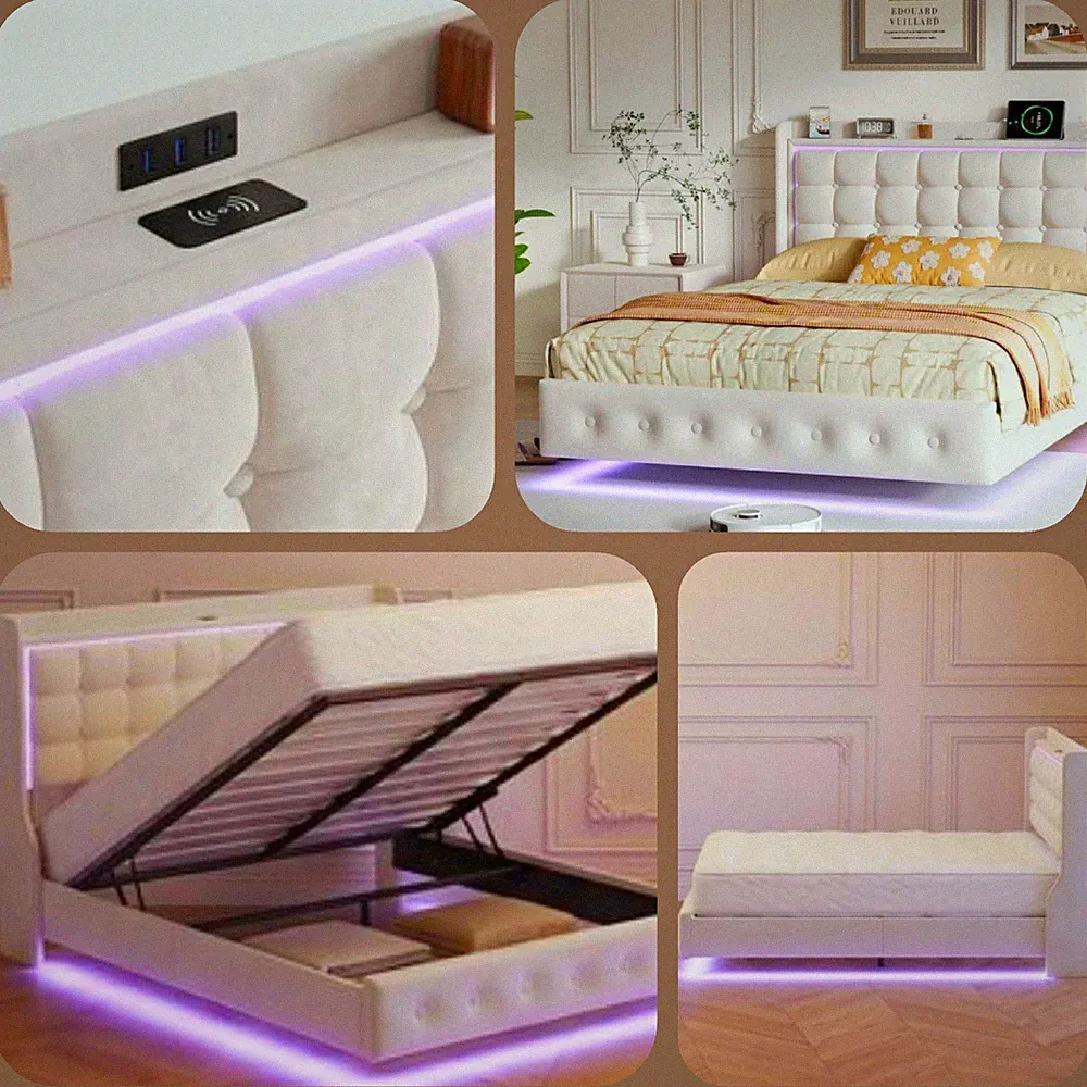 Schlafzimmerbett Weiß LED- Stauraum 160x200 SET mit Matratze ⭐️NEU⭐️Lieferung DE