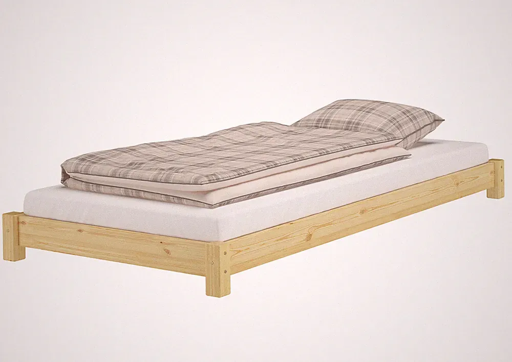 Schmales Flachbett Futonbett Einzelbett 80x200 Kiefer massiv Niedrigbett Natur