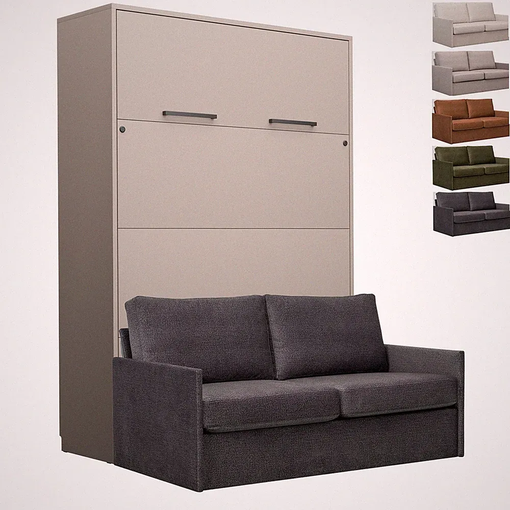 Schrankbett Wandklappbett vertikal GN 140x200 congo mit LED & Sofa in 5 Farben