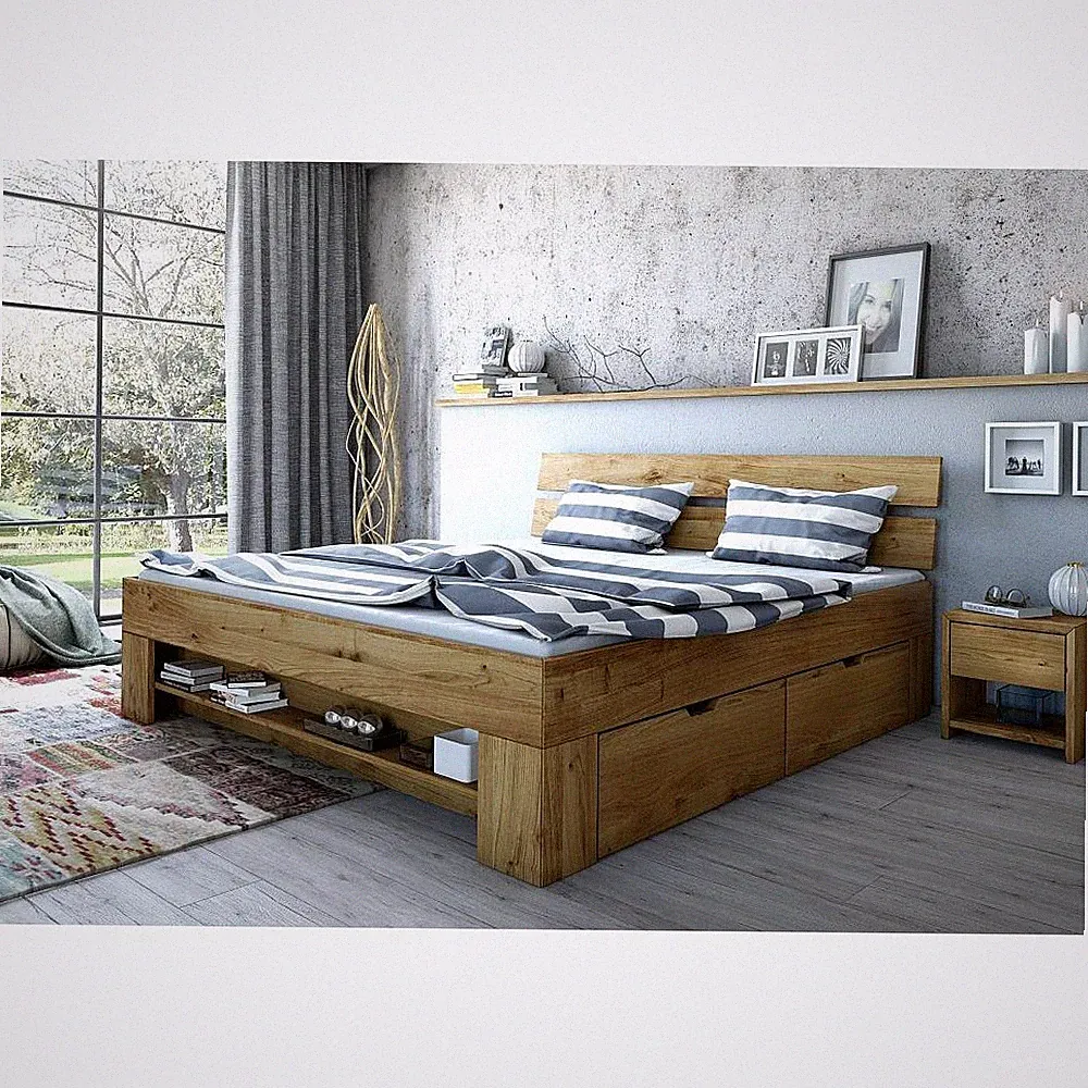 Schubladenbett Schubkastenbett Sevilla 140x200 Wildeiche massiv NEU
