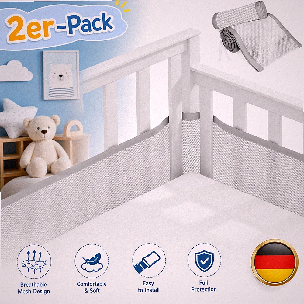 Schutzpolster Atmungsaktive Mesh 340+160cm 2 Stück BABY Bettgitter 30cm Bett DE