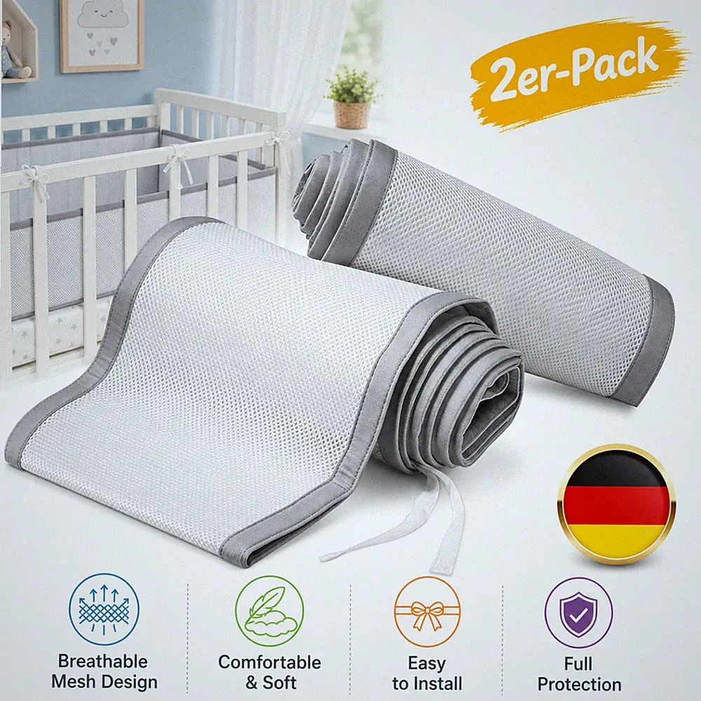 Schutzpolster Atmungsaktive Mesh BABY Bettgitter 2 Stück 30cmX340+160cm Bett DE