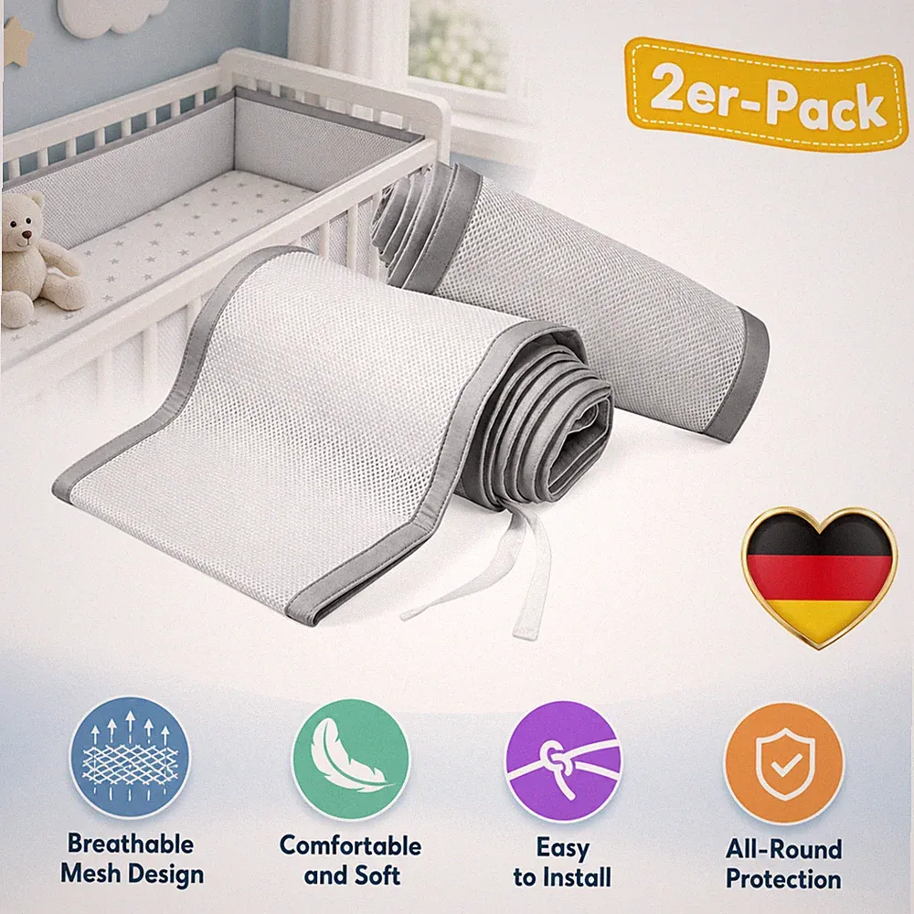 Schutzpolster Kinderbett 2 Stück BABY Bettgitter Atmungsaktive Mesh 340+160cm