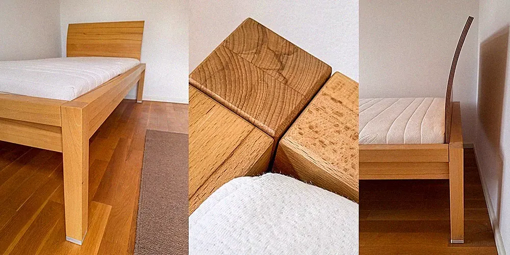 Sehr gutes Bett 100x200 Holz massiv, Kernbuche, mit Matratze und Lattenrost