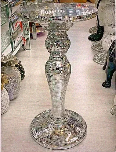 Silber Spiegel Tisch Modern Blumen Ständer Bett Beistell Glitzer Lampe Romany Mosaik