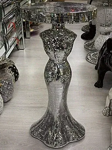 Silber verspiegelt Mosaik Tisch modern Blumen Ständer Bett Beistell Glitzer Lampe Romany