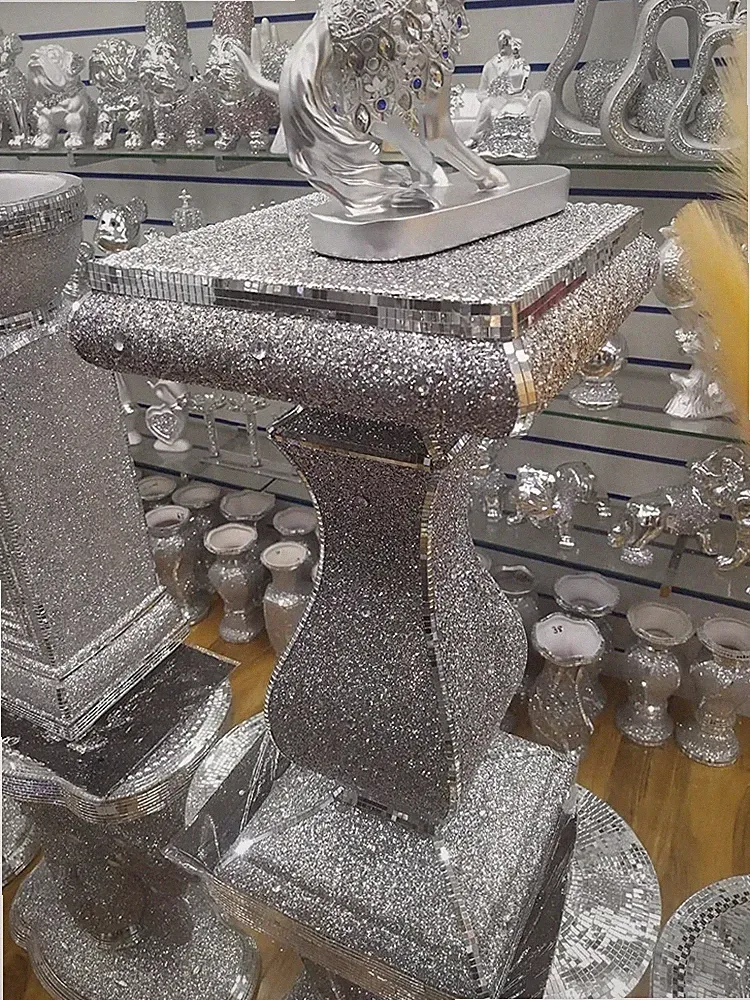 Silber verspiegelter Beistelltisch modern Pflanzenständer Bettseite Glitzer 40x60cm eckig