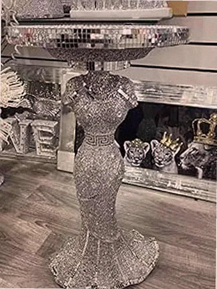 Silver Lady Spiegel Beistelltisch Modern Pflanzenständer Bettseite Glitzer Beistell Romany