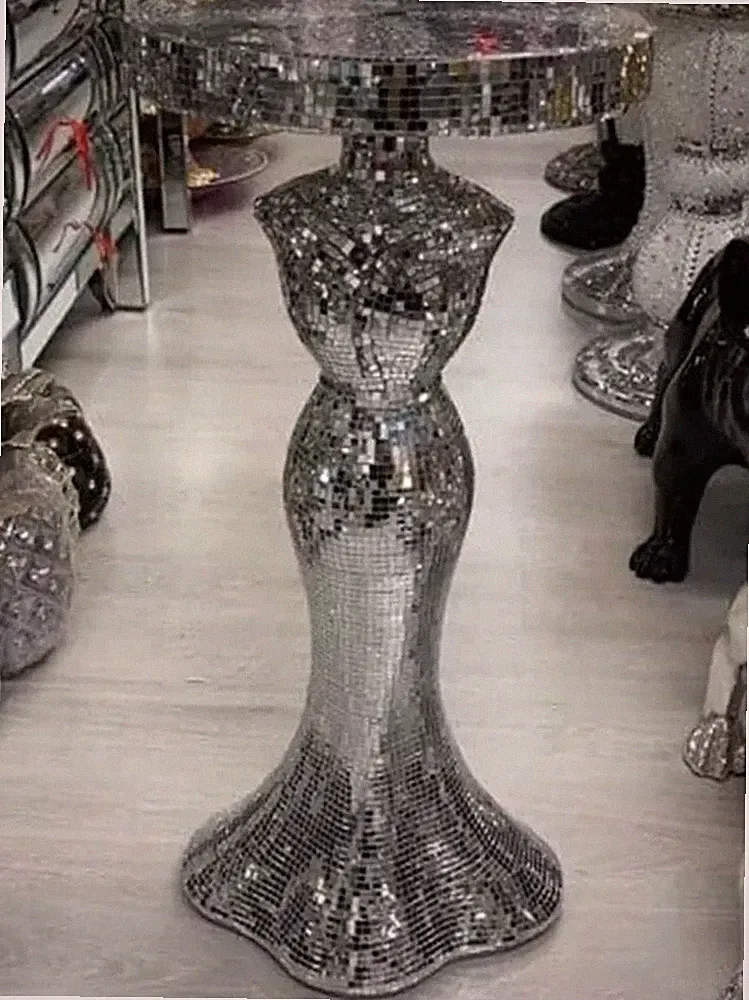 Silver Lady Vollverspiegelt Beistelltisch Modern Pflanzenständer Bettseite Glitzer 63X33