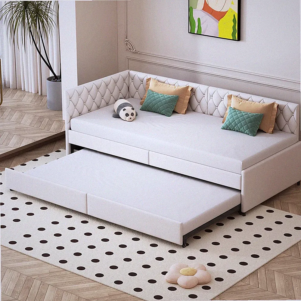 Simurq Schlafsofa 90x200 cm Ausziehbett Tagesbett Samt Beige ⚠️ OHNE MATRATZE