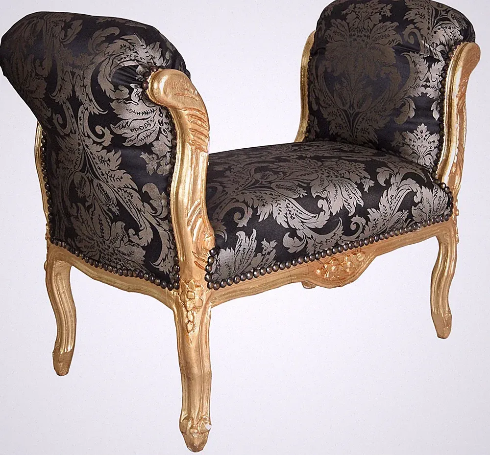 Sitzbank Barock Schwarz Blattgold Massivholz Bettbank Rokoko Antik Stil 94cm