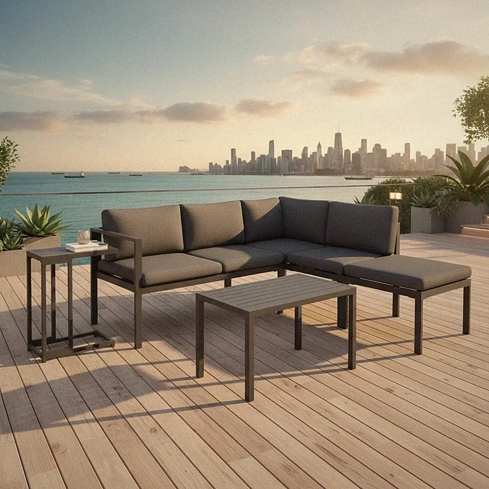 Sitzgruppe Aluminium Ecksofa Lounge mit Beistelltisch wetterfest Grau Tisch ☀️