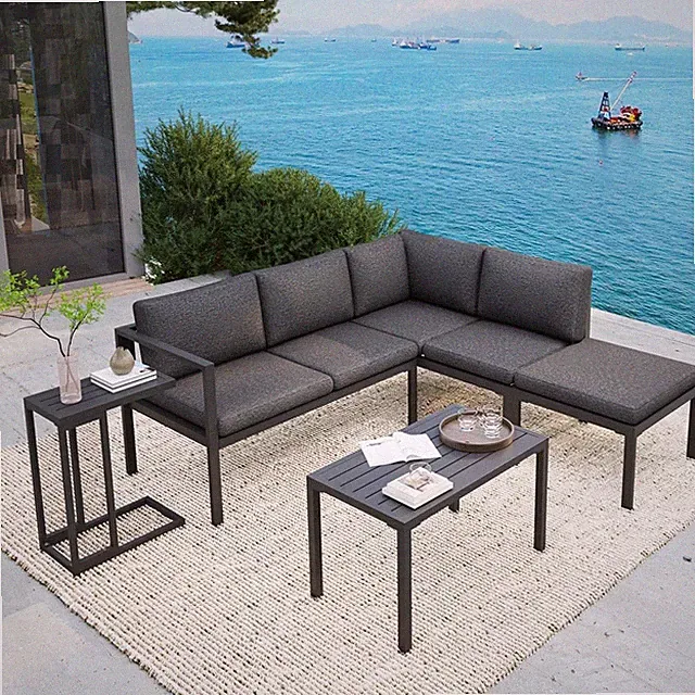 Sitzgruppe Aluminium Ecksofa mit Beistelltisch Lounge wetterfest Grau Tisch