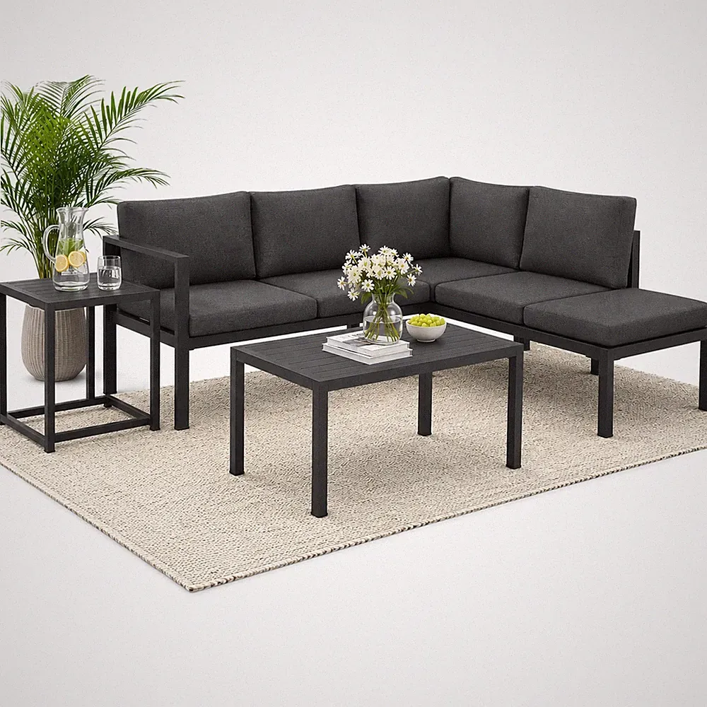 Sitzgruppe Aluminium Lounge Ecksofa mit Beistelltisch wetterfest Grau Tisch