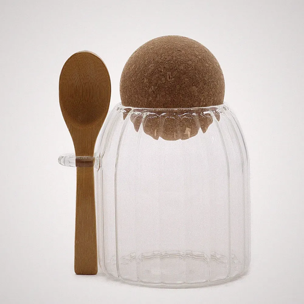 SM Cottage Bambus Glasdose - gerippt & Löffel 10 cm